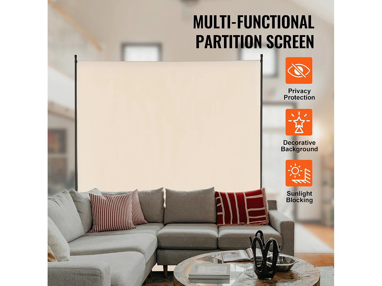 Cloison de Séparation SucceBuy 6 Pieds, Panneau Simple en Tissu pour Bureau, Chambre à Coucher, Beige