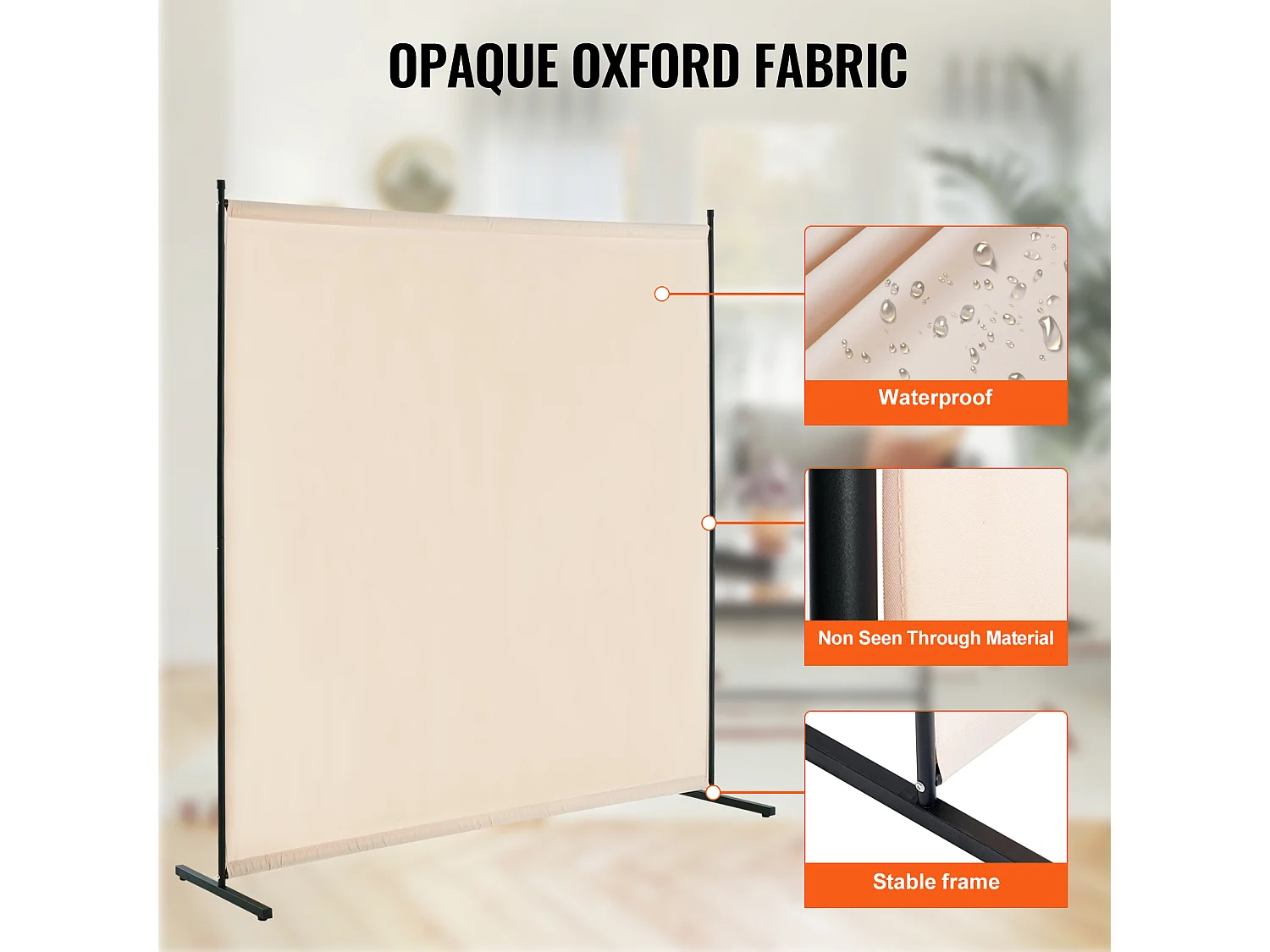 Cloison de Séparation SucceBuy 6 Pieds, Panneau Simple en Tissu pour Bureau, Chambre à Coucher, Beige
