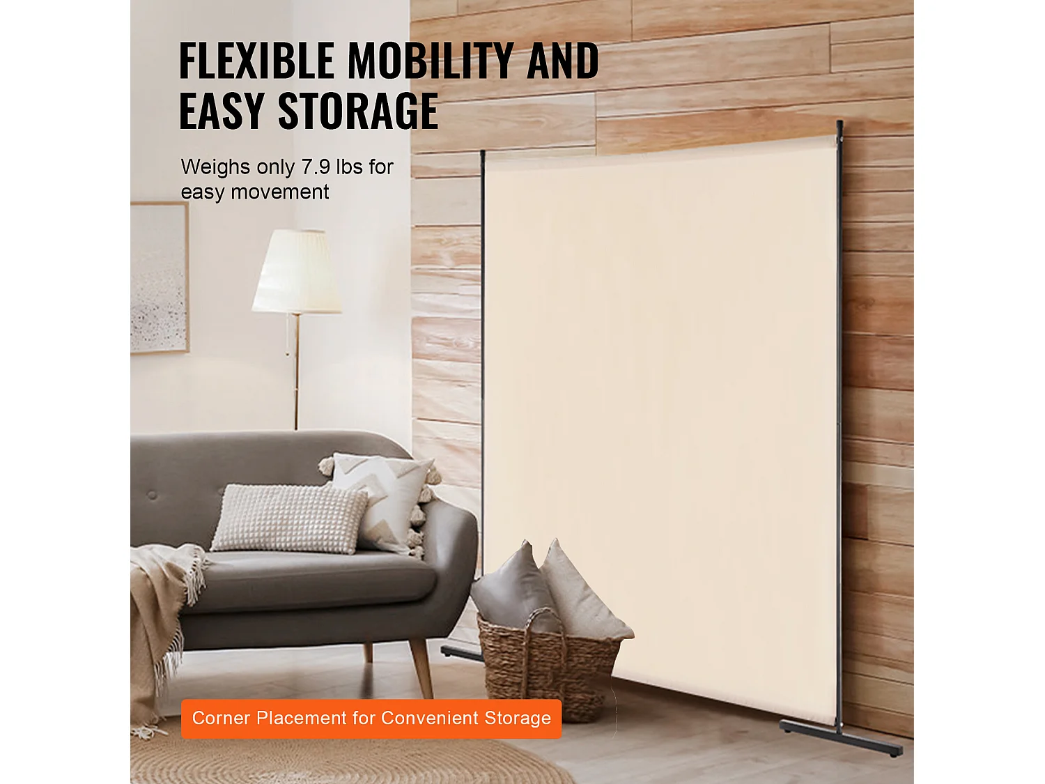 Cloison de Séparation SucceBuy 6 Pieds, Panneau Simple en Tissu pour Bureau, Chambre à Coucher, Beige