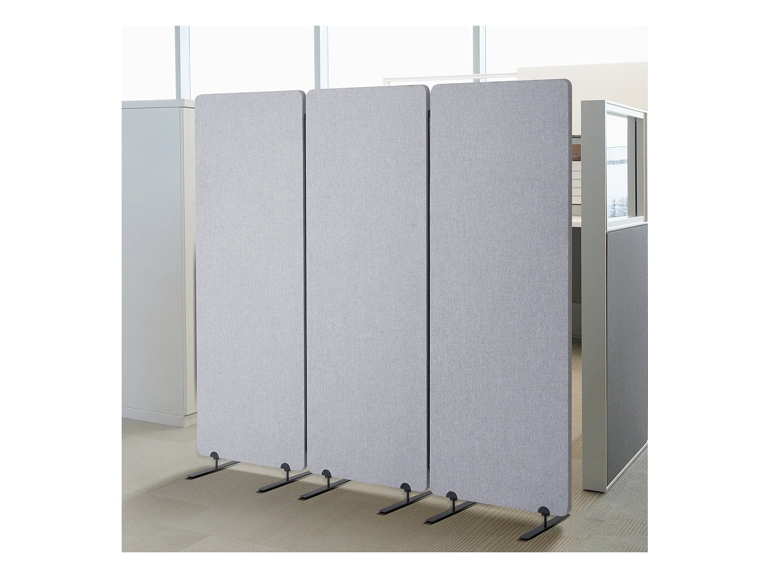 Cloison de Séparation SucceBuy Paravent de Séparation de Pièce 2 Pieds 3 Panneaux PET Polyester Gris Écran de Confidentialité