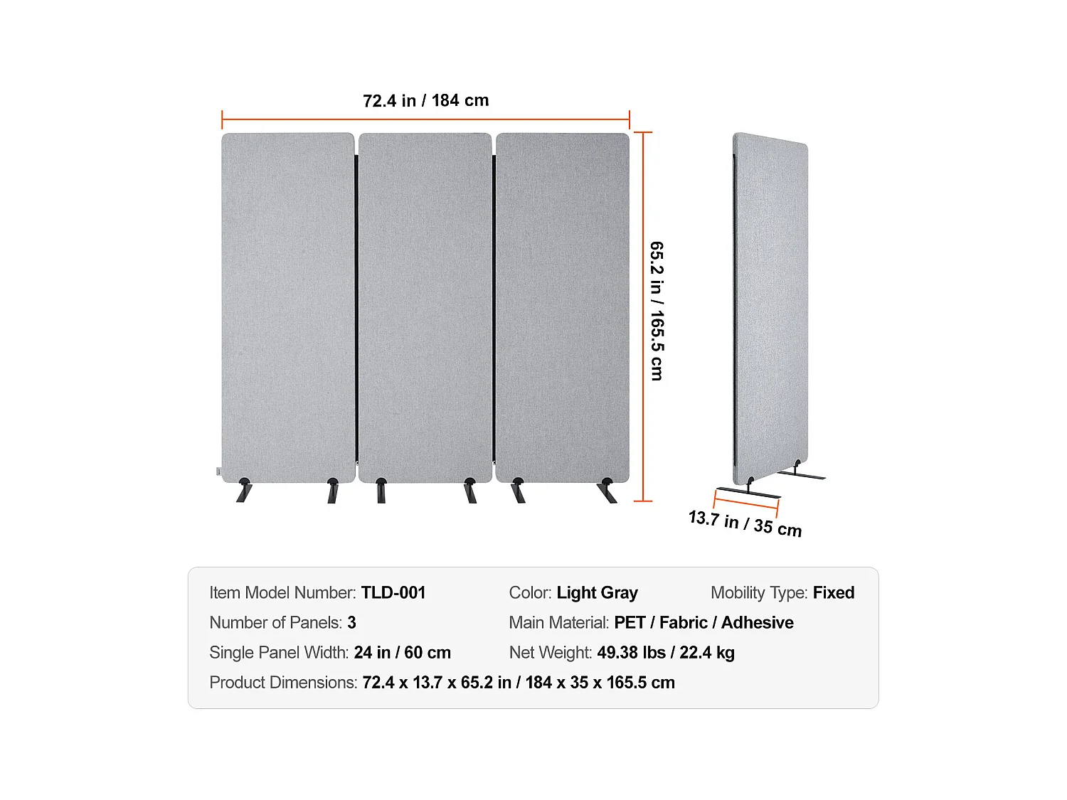 Cloison de Séparation SucceBuy Paravent de Séparation de Pièce 2 Pieds 3 Panneaux PET Polyester Gris Écran de Confidentialité
