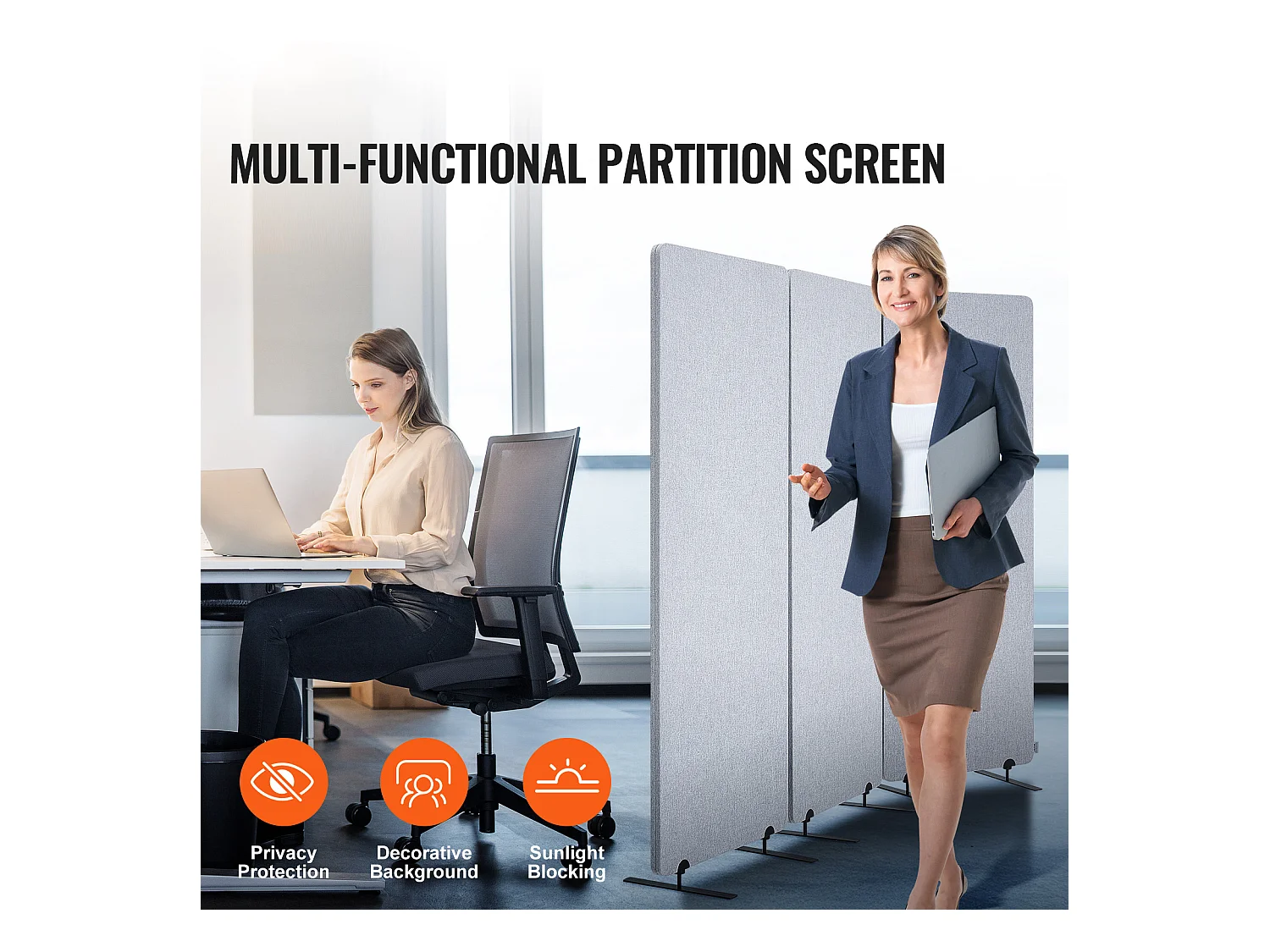Cloison de Séparation SucceBuy Paravent de Séparation de Pièce 2 Pieds 3 Panneaux PET Polyester Gris Écran de Confidentialité