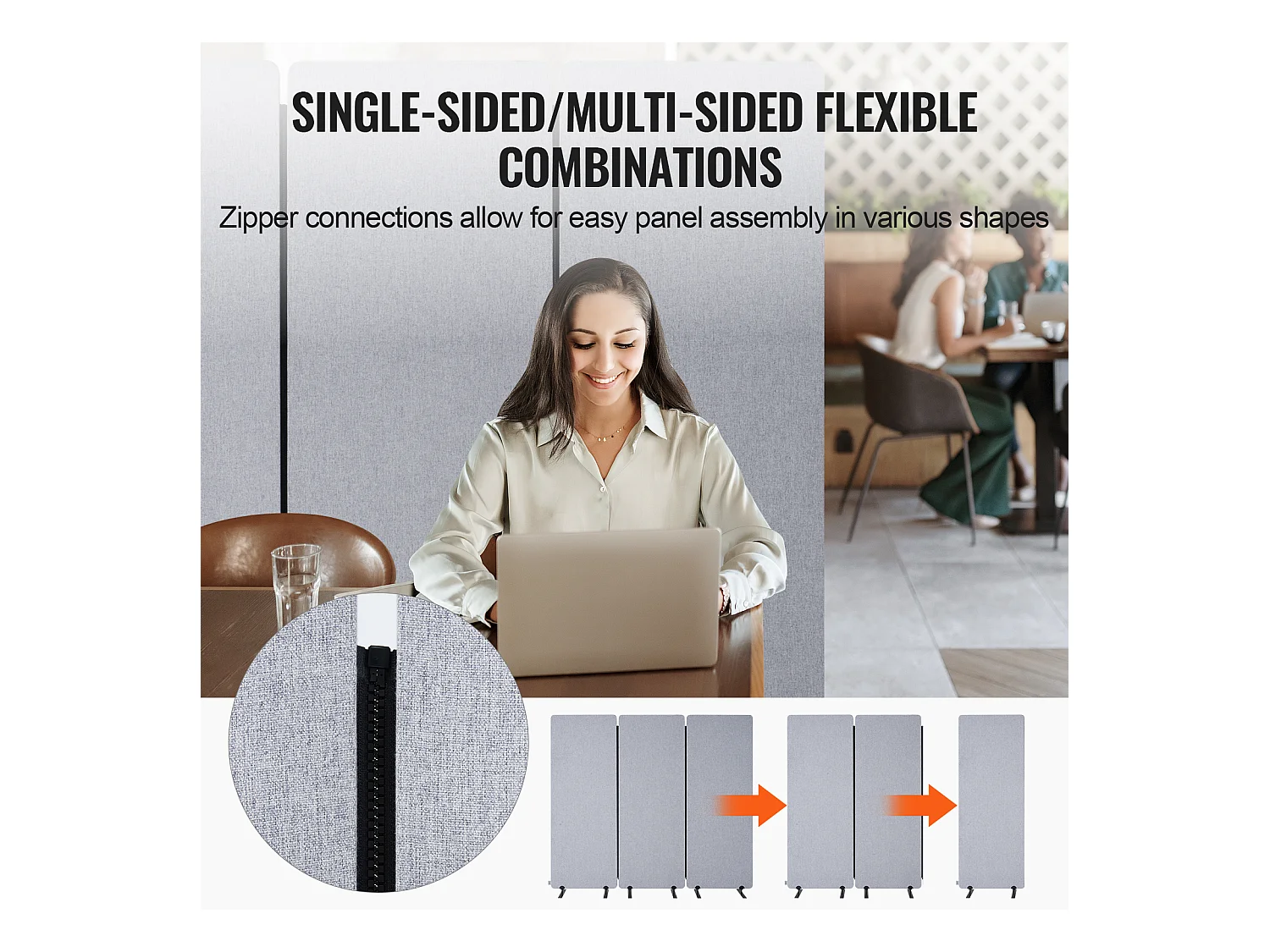 Cloison de Séparation SucceBuy Paravent de Séparation de Pièce 2 Pieds 3 Panneaux PET Polyester Gris Écran de Confidentialité