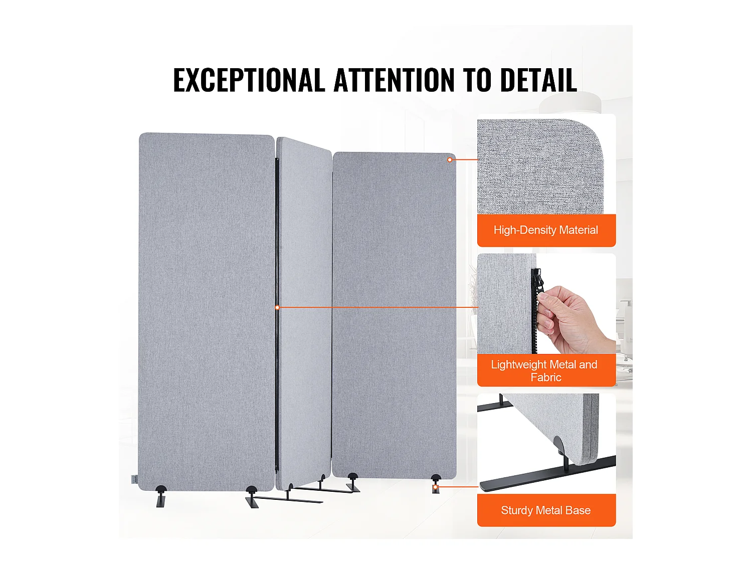 Cloison de Séparation SucceBuy Paravent de Séparation de Pièce 2 Pieds 3 Panneaux PET Polyester Gris Écran de Confidentialité