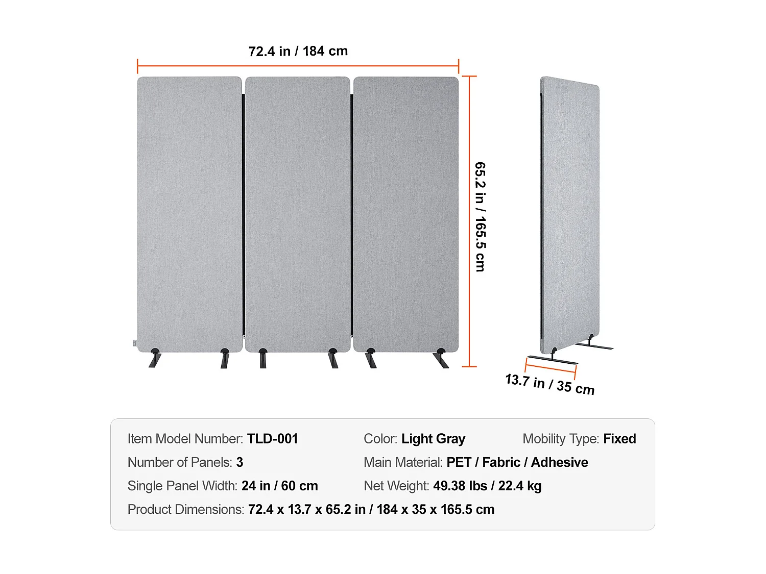 Paravento Divisorio SucceBuy 2 Piedi 3 Pannelli PET Poliestere Grigio Schermo Privacy