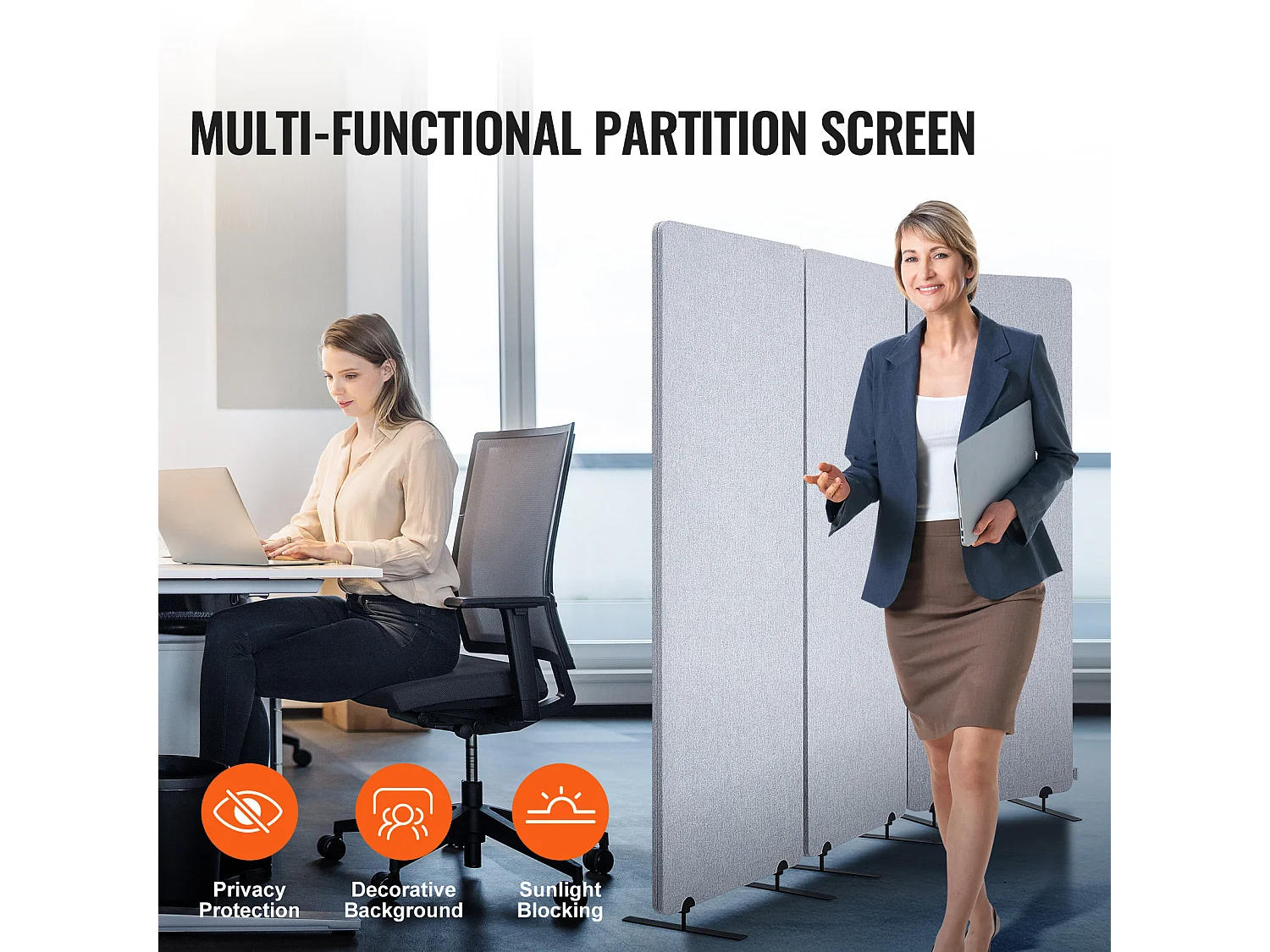 Paravento Divisorio SucceBuy 2 Piedi 3 Pannelli PET Poliestere Grigio Schermo Privacy