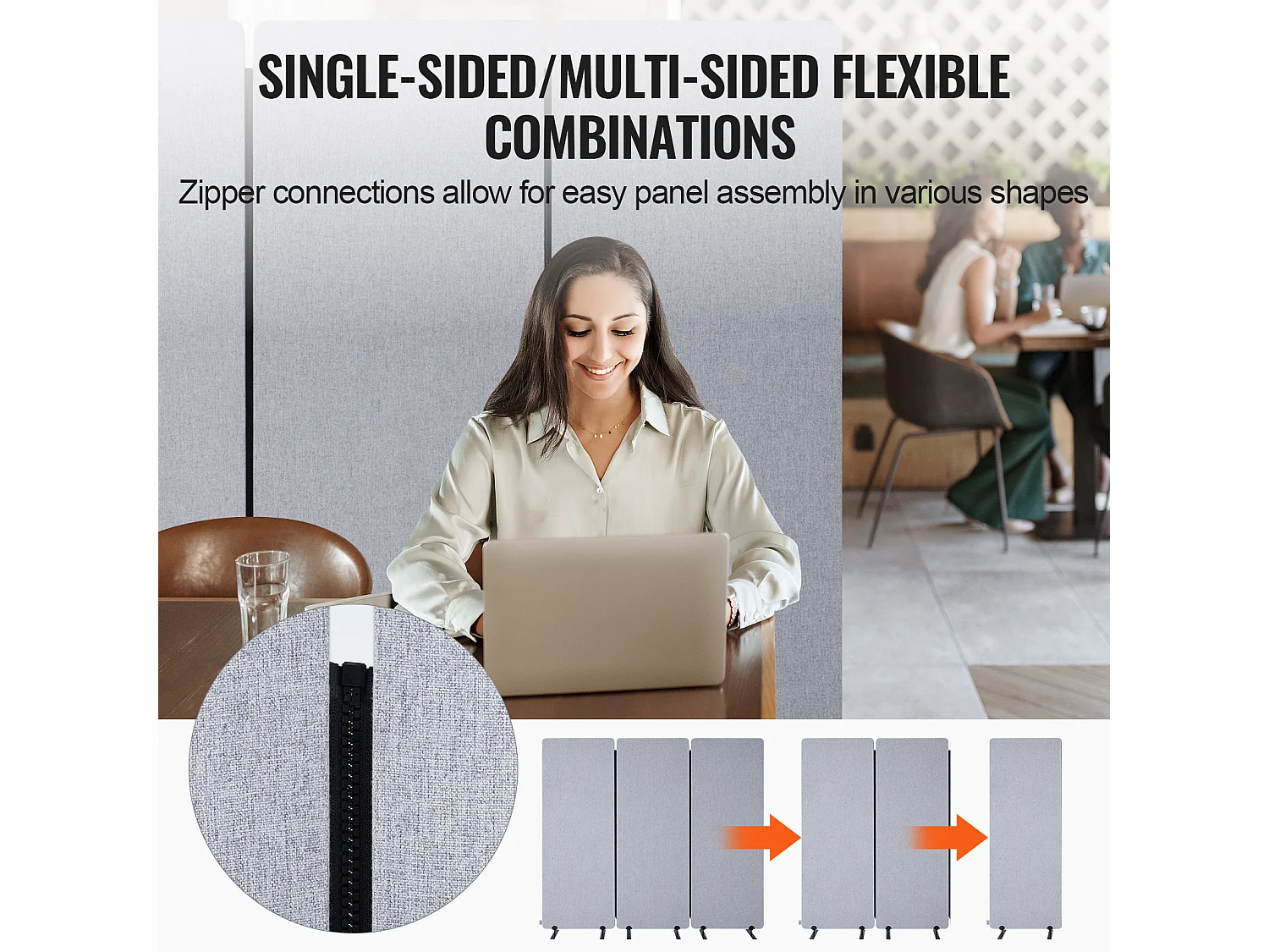 Paravento Divisorio SucceBuy 2 Piedi 3 Pannelli PET Poliestere Grigio Schermo Privacy