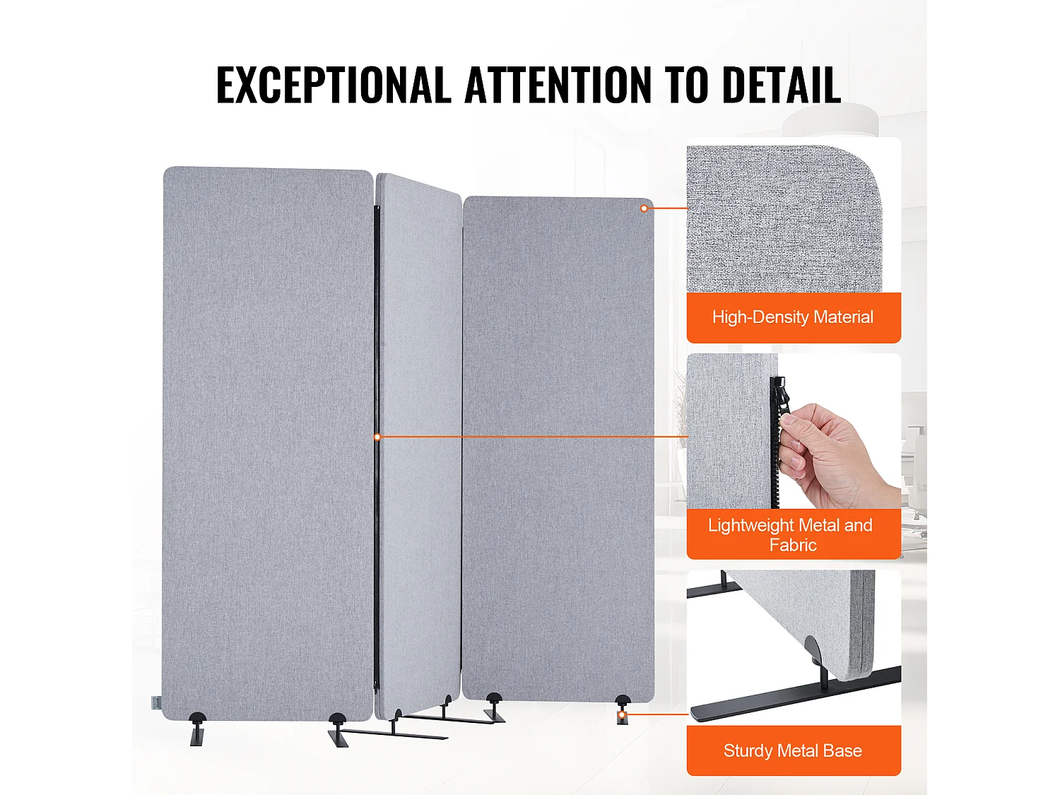 Paravento Divisorio SucceBuy 2 Piedi 3 Pannelli PET Poliestere Grigio Schermo Privacy