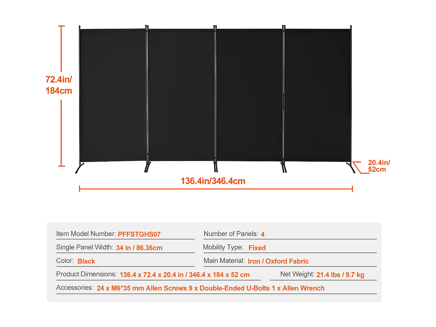 Biombo Separador SucceBuy Separador De Habitación De 4 Paneles, Pantalla De Privacidad De Tela Para Oficina, Dormitorio, Negro