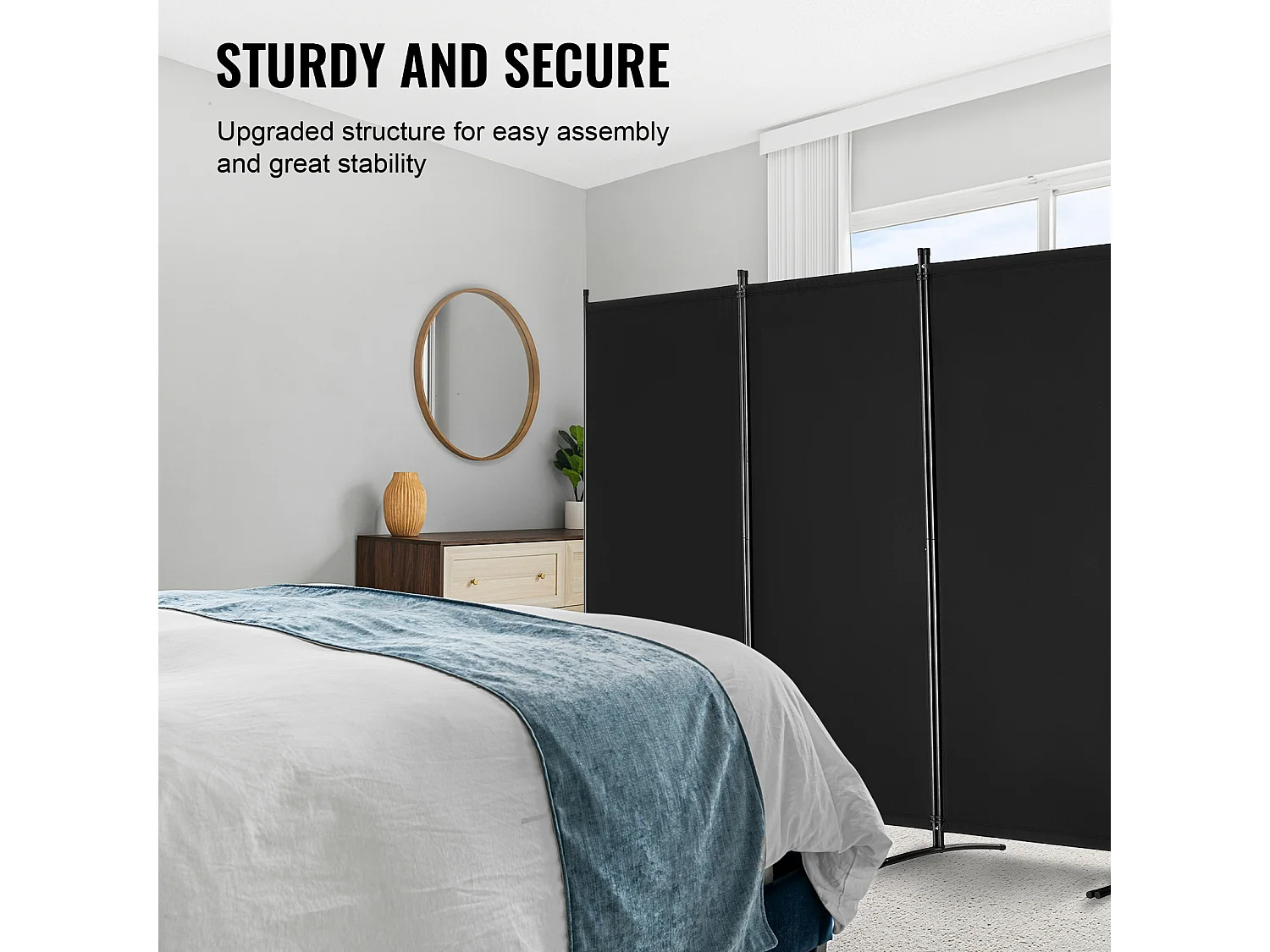 Biombo Separador SucceBuy Separador De Habitación De 4 Paneles, Pantalla De Privacidad De Tela Para Oficina, Dormitorio, Negro