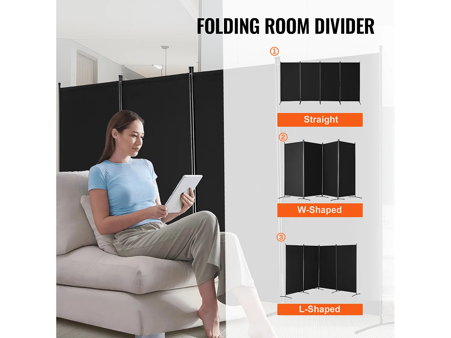 Biombo Separador SucceBuy Separador De Habitación De 4 Paneles, Pantalla De Privacidad De Tela Para Oficina, Dormitorio, Negro