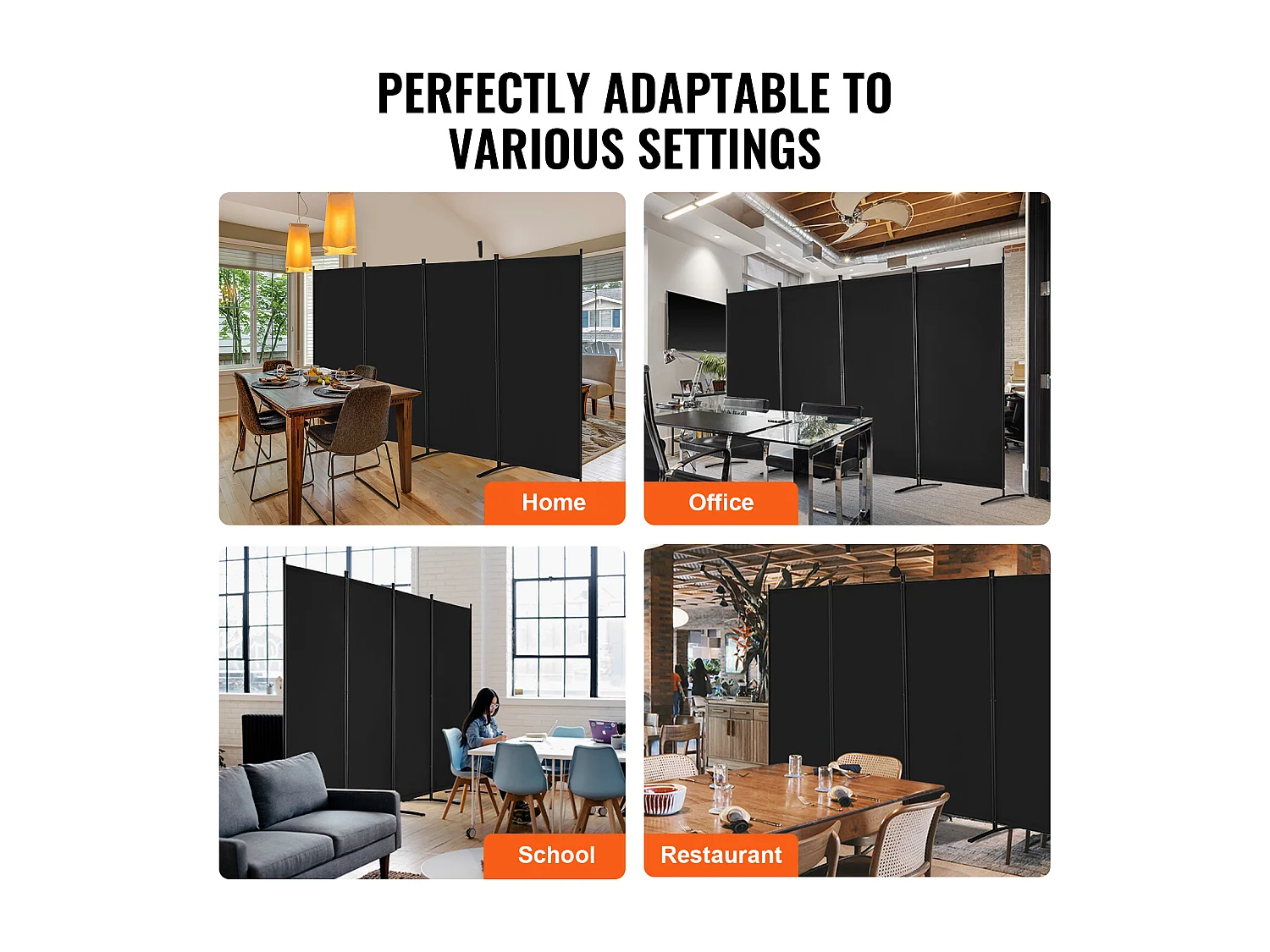 Biombo Separador SucceBuy Separador De Habitación De 4 Paneles, Pantalla De Privacidad De Tela Para Oficina, Dormitorio, Negro