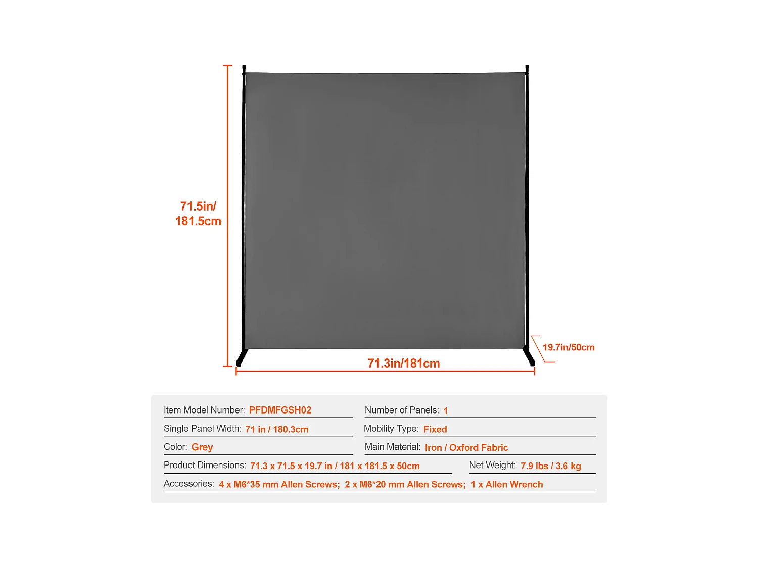 Trennwand SucceBuy 6 Fuß, Einfaches Stoffpaneel Für Büro, Schlafzimmer, Grau