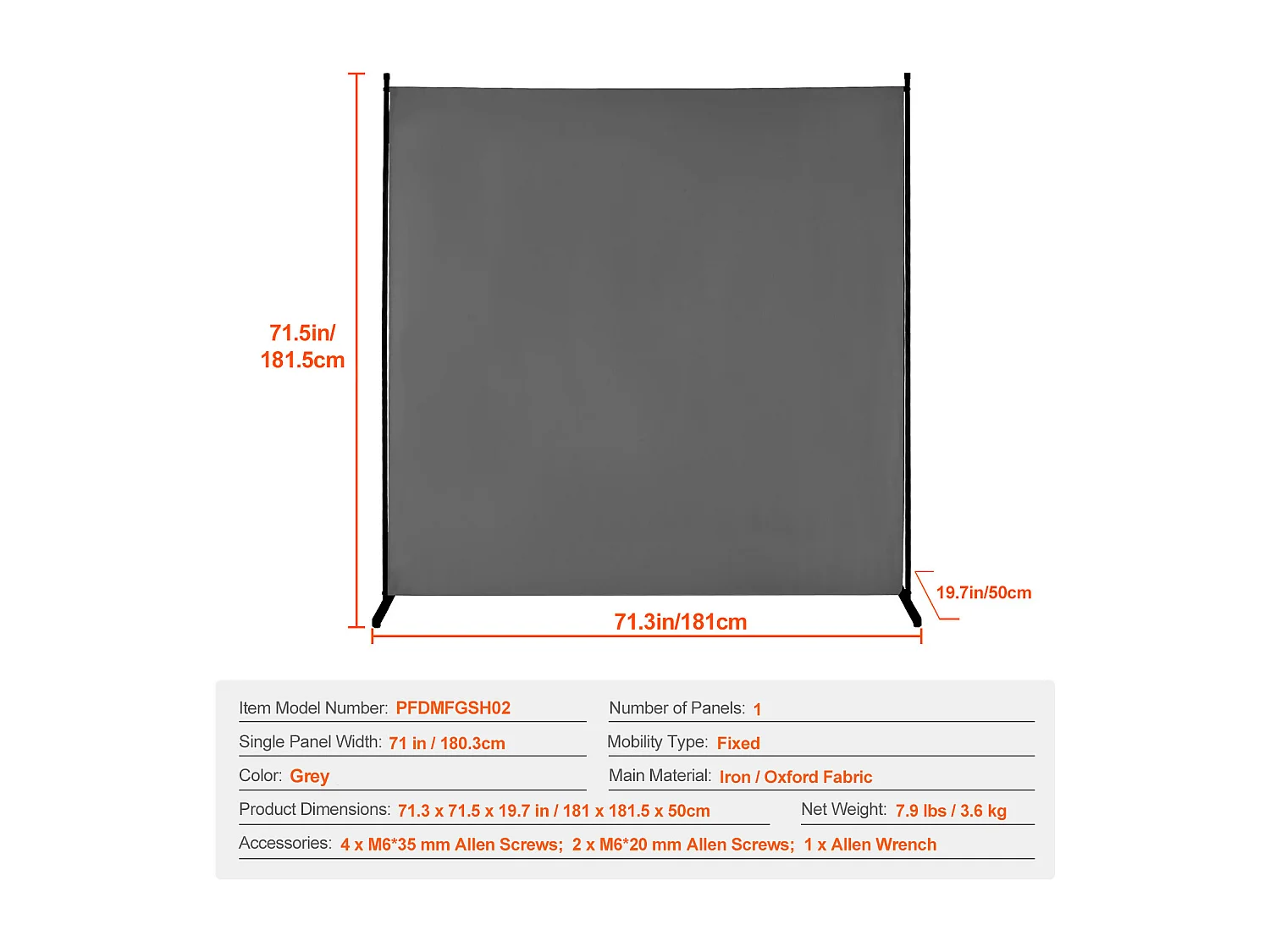 Cloison de Séparation SucceBuy 6 Pieds, Panneau Simple en Tissu pour Bureau, Chambre à Coucher, Gris