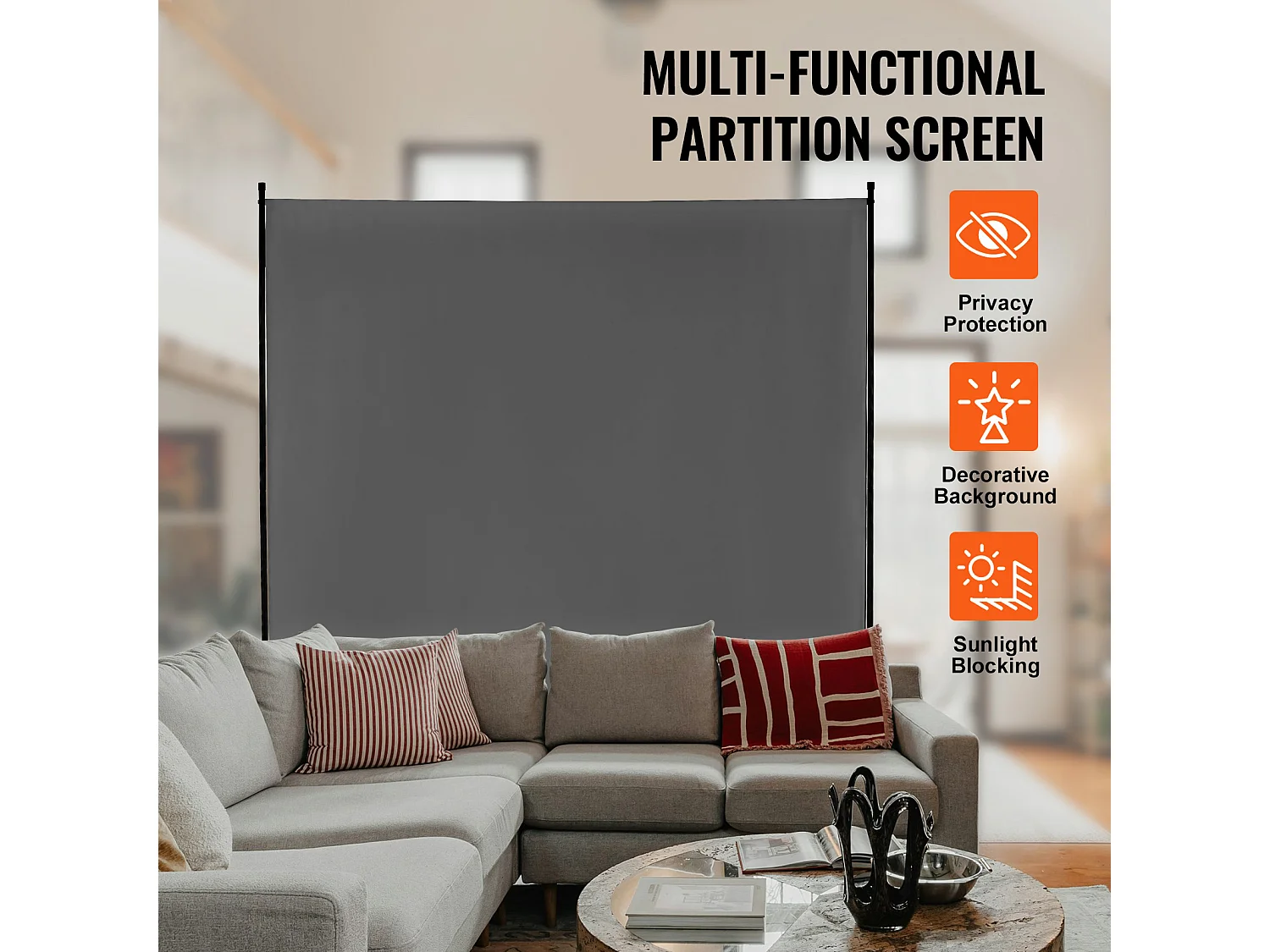 Cloison de Séparation SucceBuy 6 Pieds, Panneau Simple en Tissu pour Bureau, Chambre à Coucher, Gris