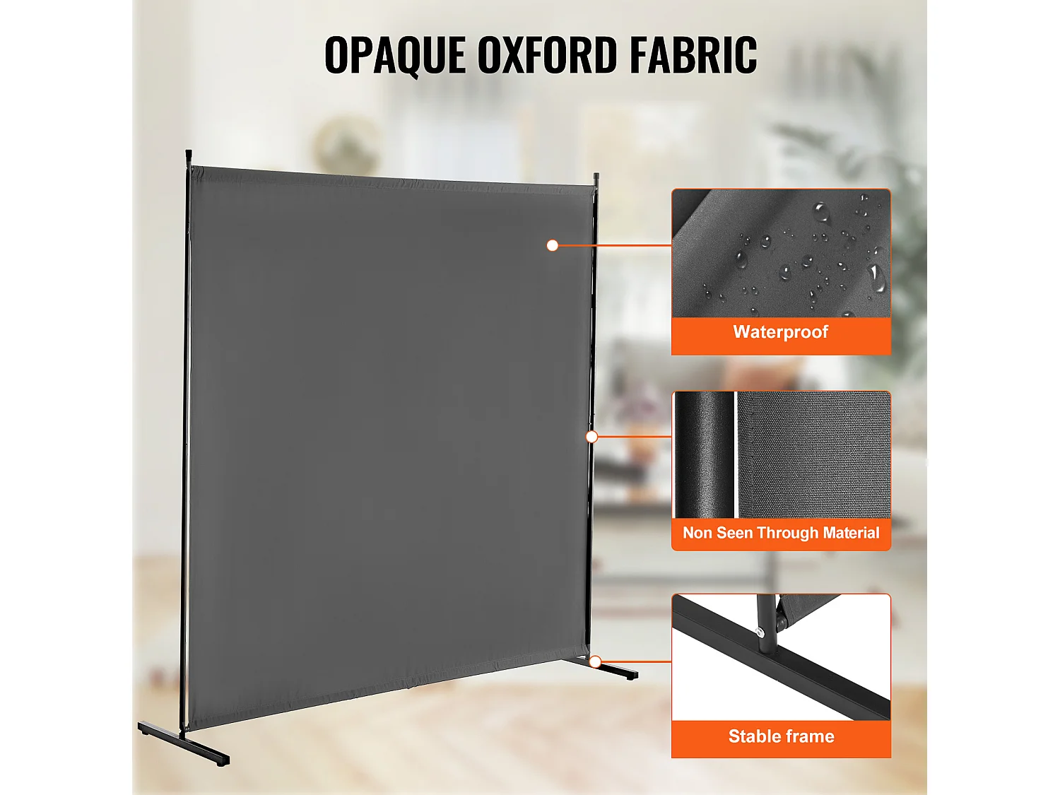 Cloison de Séparation SucceBuy 6 Pieds, Panneau Simple en Tissu pour Bureau, Chambre à Coucher, Gris