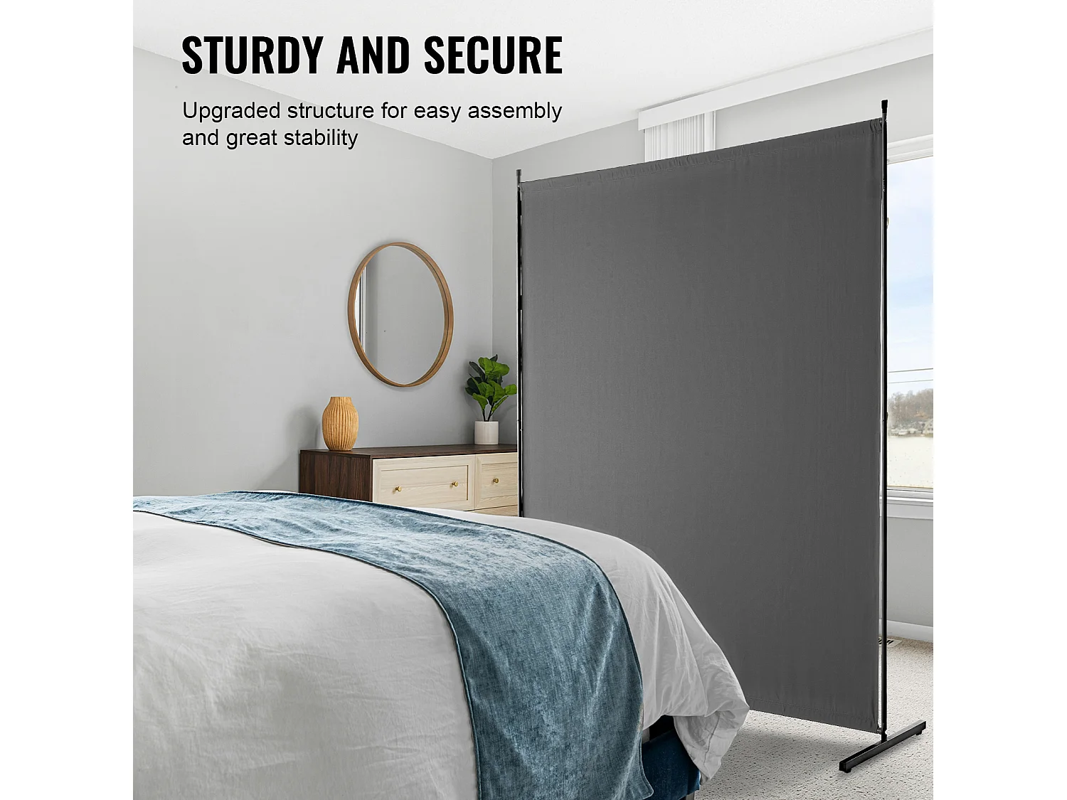 Cloison de Séparation SucceBuy 6 Pieds, Panneau Simple en Tissu pour Bureau, Chambre à Coucher, Gris