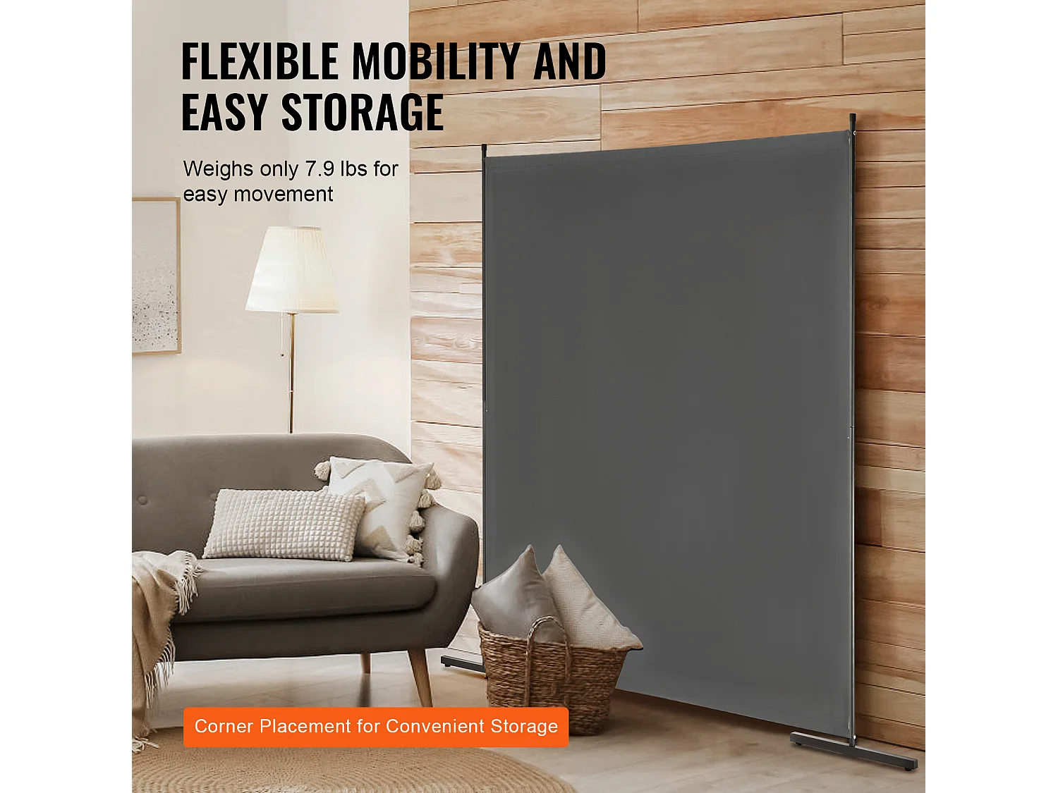 Cloison de Séparation SucceBuy 6 Pieds, Panneau Simple en Tissu pour Bureau, Chambre à Coucher, Gris