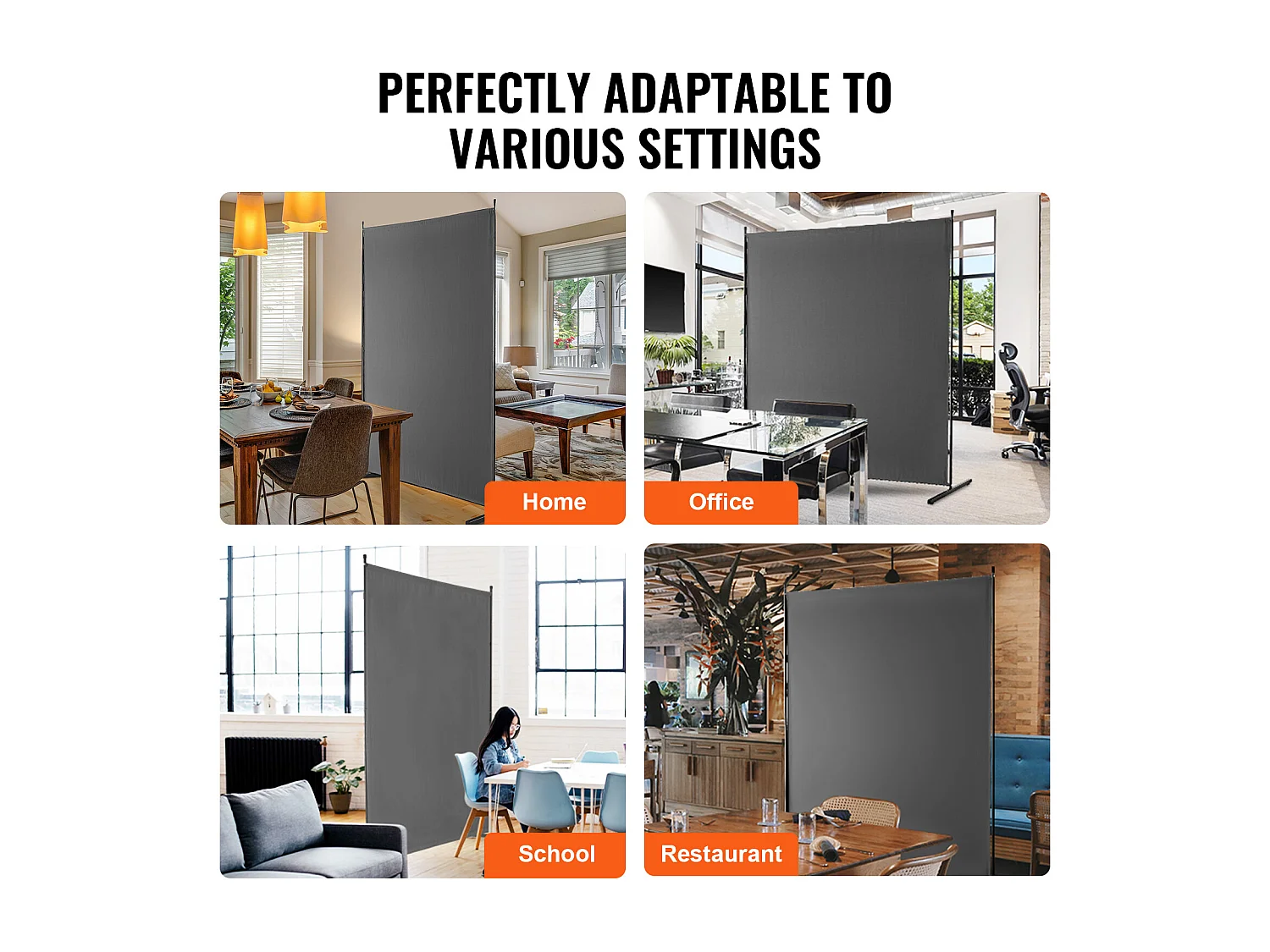 Cloison de Séparation SucceBuy 6 Pieds, Panneau Simple en Tissu pour Bureau, Chambre à Coucher, Gris
