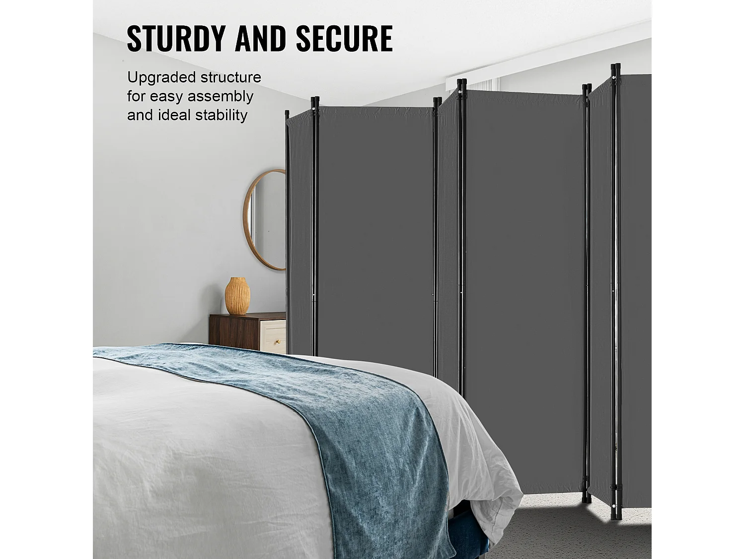 Cloison de Séparation à 6 Panneaux SucceBuy, écran de Confidentialité en Tissu pour Bureau, Chambre à Coucher, Gris