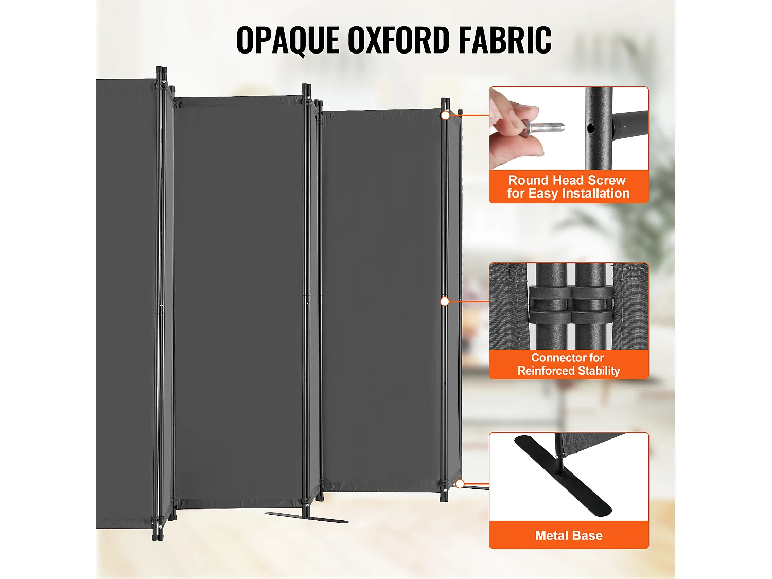 Cloison de Séparation à 6 Panneaux SucceBuy, écran de Confidentialité en Tissu pour Bureau, Chambre à Coucher, Gris