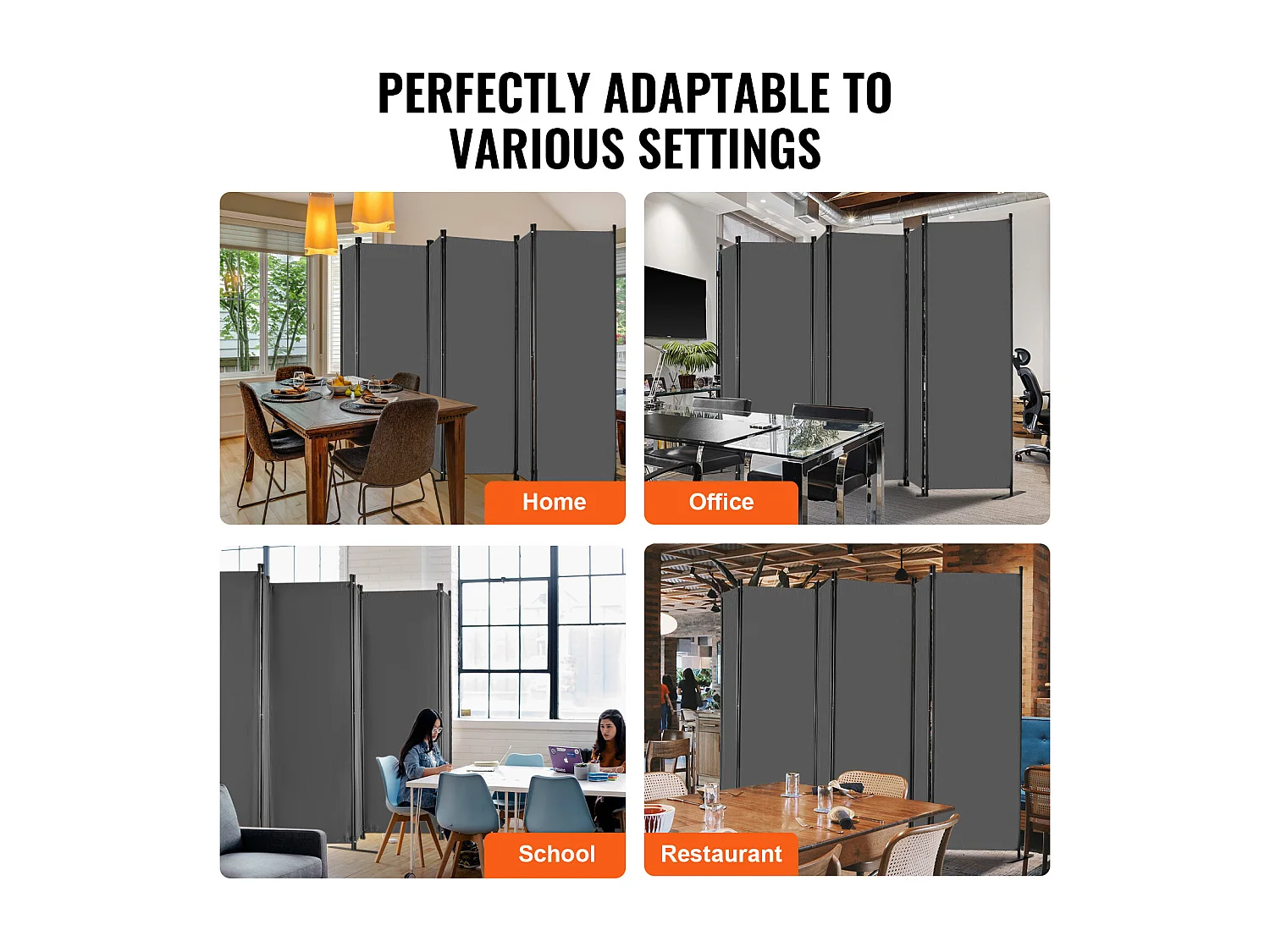 Cloison de Séparation à 6 Panneaux SucceBuy, écran de Confidentialité en Tissu pour Bureau, Chambre à Coucher, Gris