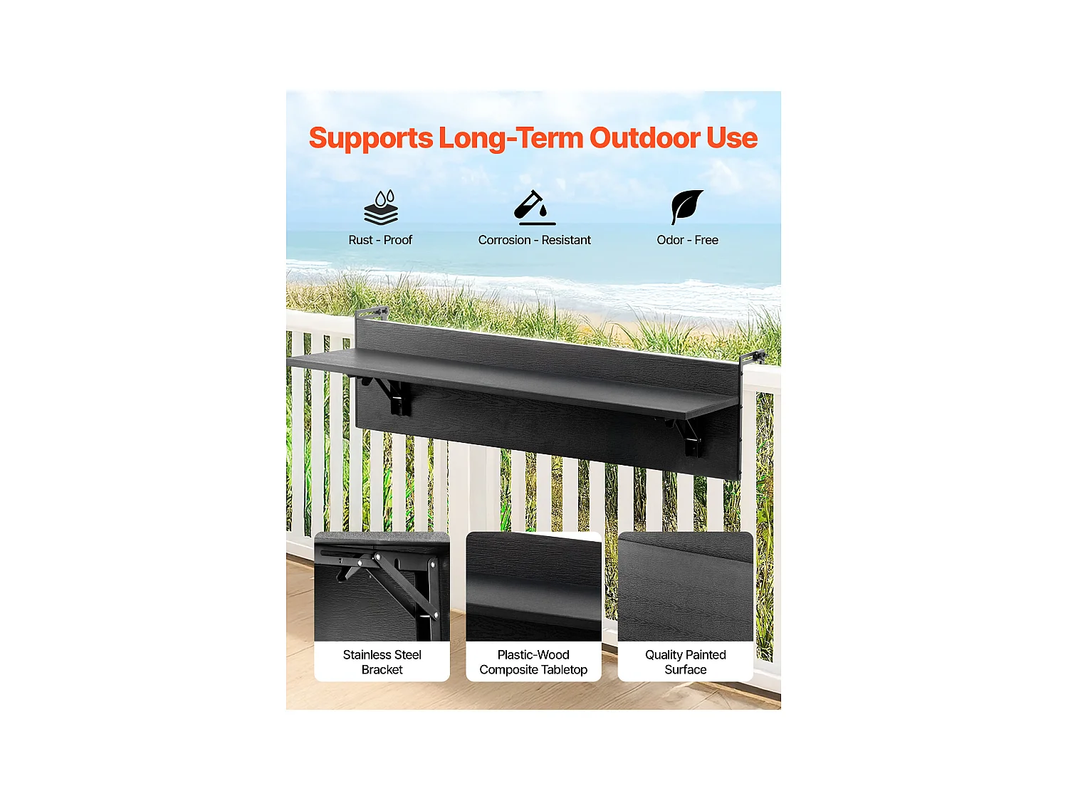 Table Suspendue de Balcon, SucceBuy Table de Bar Pliante pour Balcon 30 × 81 cm, Table de Service pour Patio Extérieur