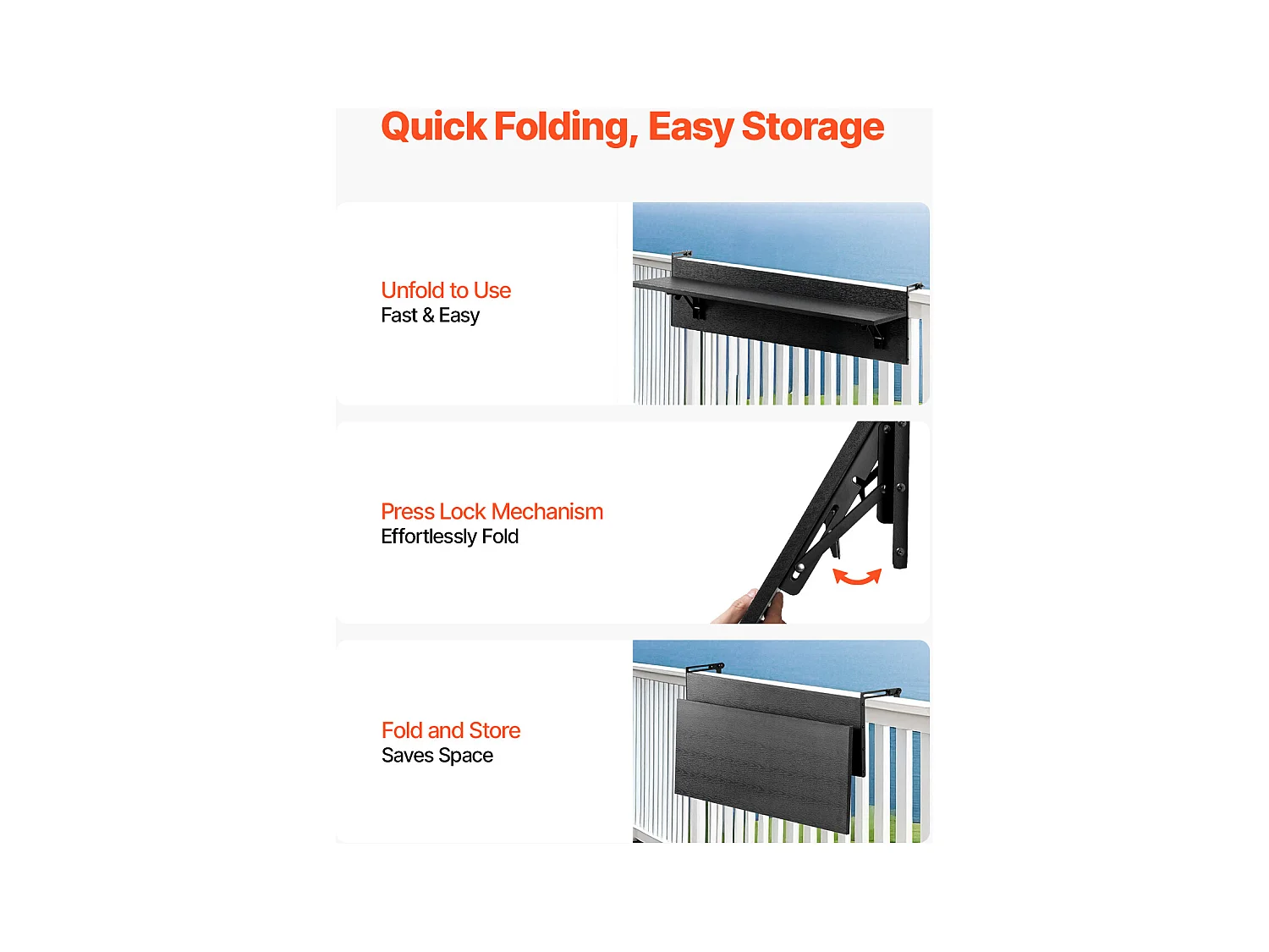 Table Suspendue de Balcon, SucceBuy Table de Bar Pliante pour Balcon 30 × 81 cm, Table de Service pour Patio Extérieur