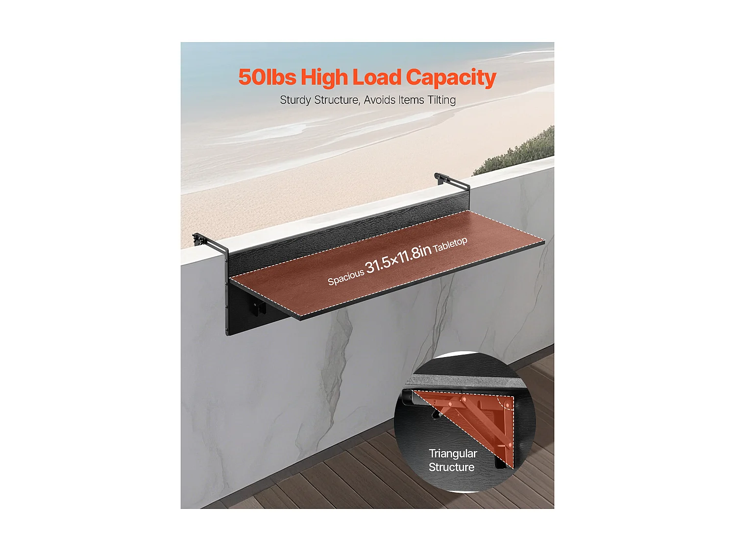 Table Suspendue de Balcon, SucceBuy Table de Bar Pliante pour Balcon 30 × 81 cm, Table de Service pour Patio Extérieur