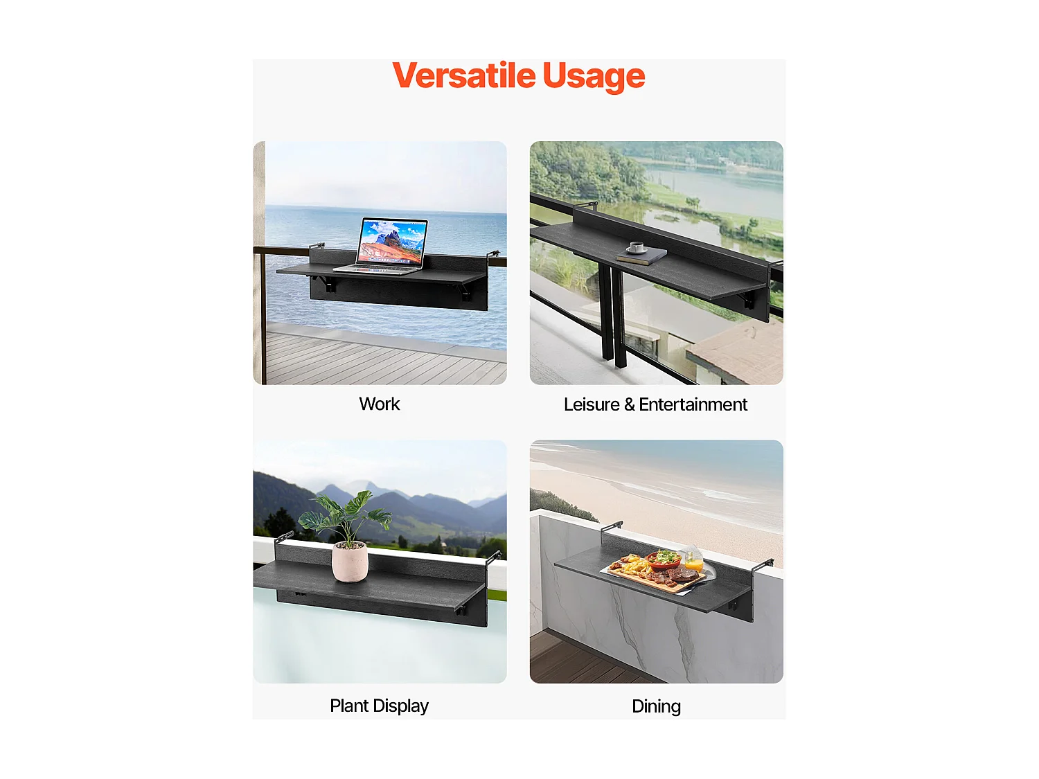 Table Suspendue de Balcon, SucceBuy Table de Bar Pliante pour Balcon 30 × 81 cm, Table de Service pour Patio Extérieur