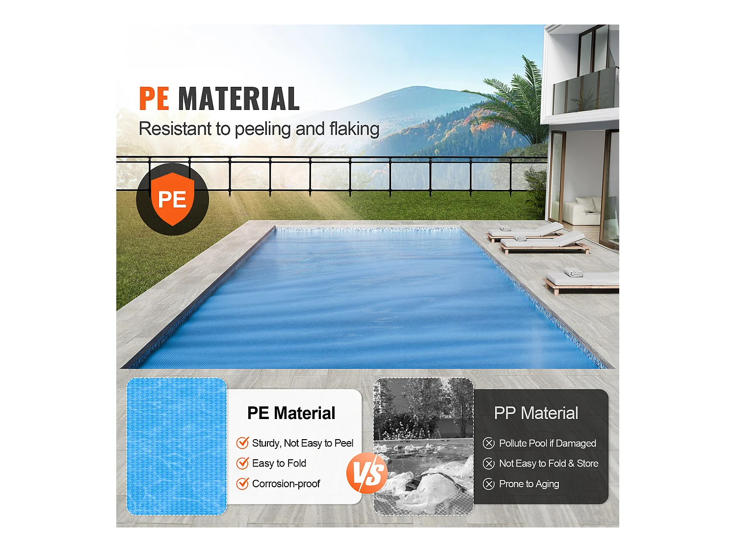 Couverture de Piscine, SucceBuy Couverture Solaire pour Piscine 10.97 × 5.49 m pour Piscines 0.04 cm