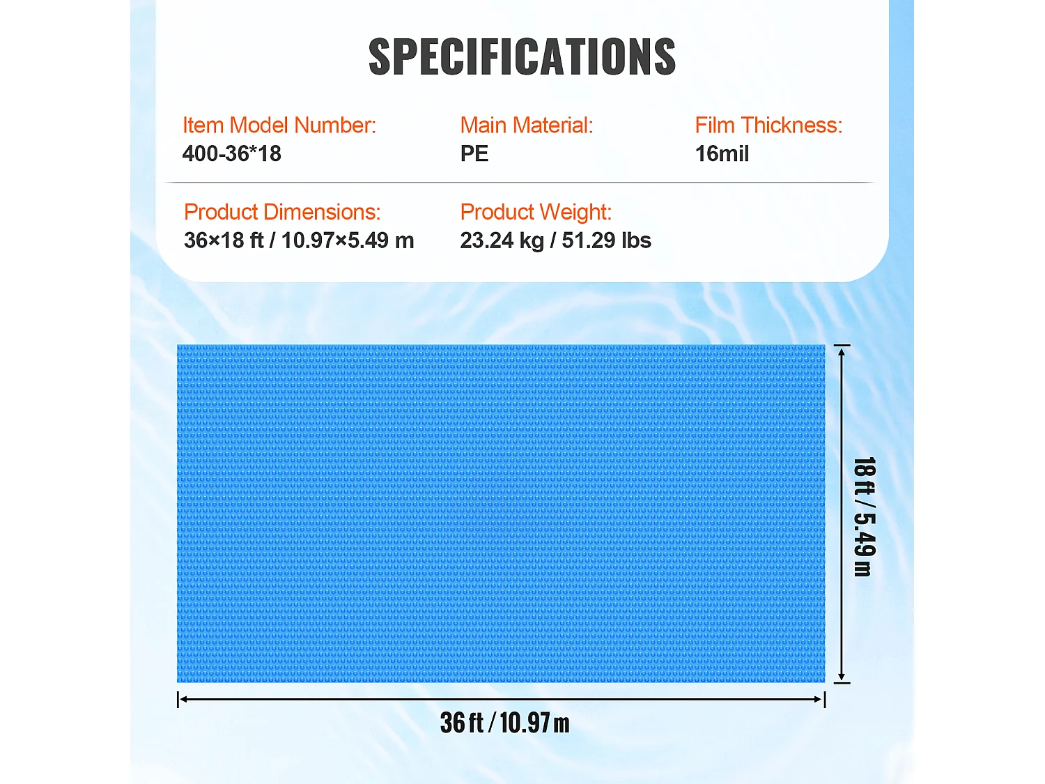 Couverture de Piscine, SucceBuy Couverture Solaire pour Piscine 10.97 × 5.49 m pour Piscines 0.04 cm