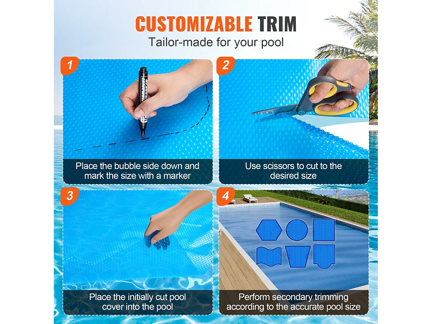 Couverture de Piscine, SucceBuy Couverture Solaire pour Piscine 10.97 × 5.49 m pour Piscines 0.04 cm