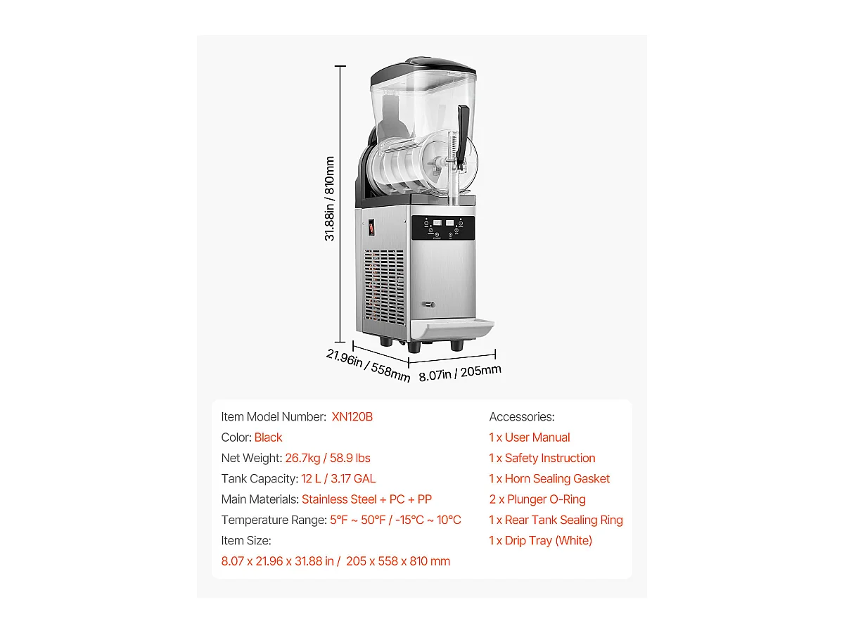 Machine à Granité Commerciale SucceBuy, 12 L, Machine à Smoothie Margarita, Machine à Boissons Glacées à Réservoir Unique en Acier Inoxydable