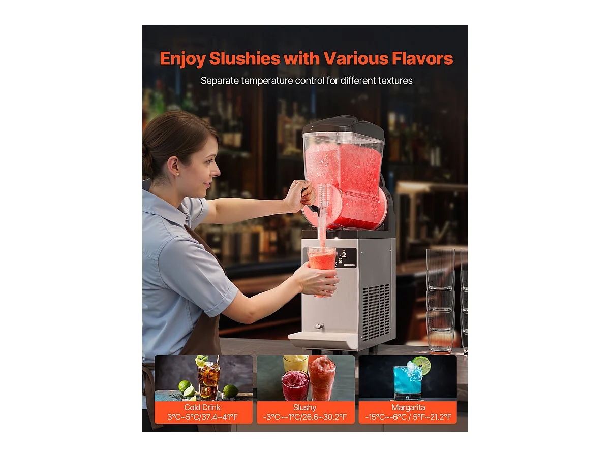 Machine à Granité Commerciale SucceBuy, 12 L, Machine à Smoothie Margarita, Machine à Boissons Glacées à Réservoir Unique en Acier Inoxydable