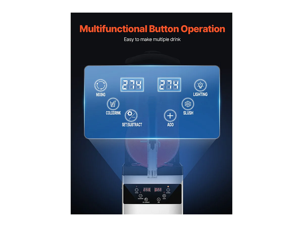 Machine à Granité Commerciale SucceBuy, 12 L, Machine à Smoothie Margarita, Machine à Boissons Glacées à Réservoir Unique en Acier Inoxydable