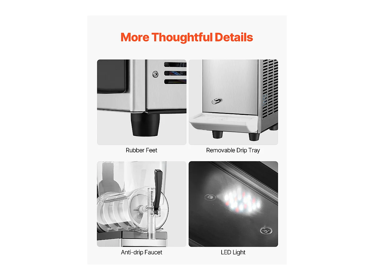 Machine à Granité Commerciale SucceBuy, 12 L, Machine à Smoothie Margarita, Machine à Boissons Glacées à Réservoir Unique en Acier Inoxydable