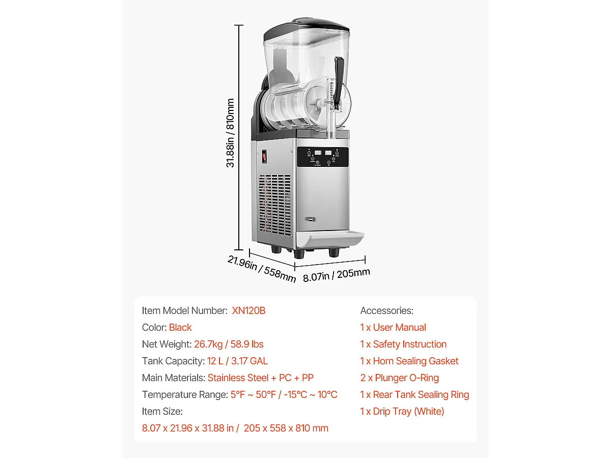 Machine à Granité Commerciale SucceBuy, 12 L, Machine à Smoothie Margarita, Machine à Boissons Glacées à Réservoir Unique en Acier Inoxydable