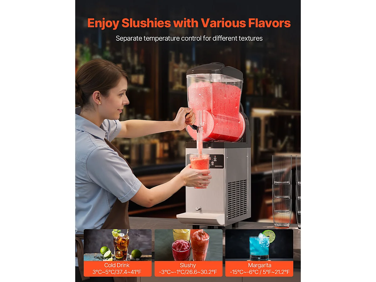 Machine à Granité Commerciale SucceBuy, 12 L, Machine à Smoothie Margarita, Machine à Boissons Glacées à Réservoir Unique en Acier Inoxydable