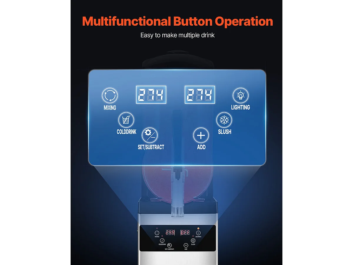 Machine à Granité Commerciale SucceBuy, 12 L, Machine à Smoothie Margarita, Machine à Boissons Glacées à Réservoir Unique en Acier Inoxydable