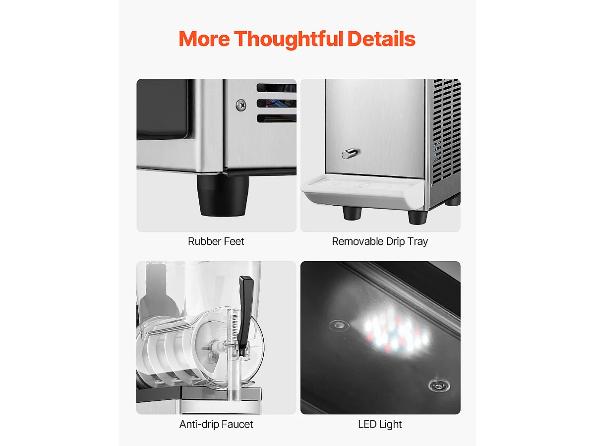 Machine à Granité Commerciale SucceBuy, 12 L, Machine à Smoothie Margarita, Machine à Boissons Glacées à Réservoir Unique en Acier Inoxydable