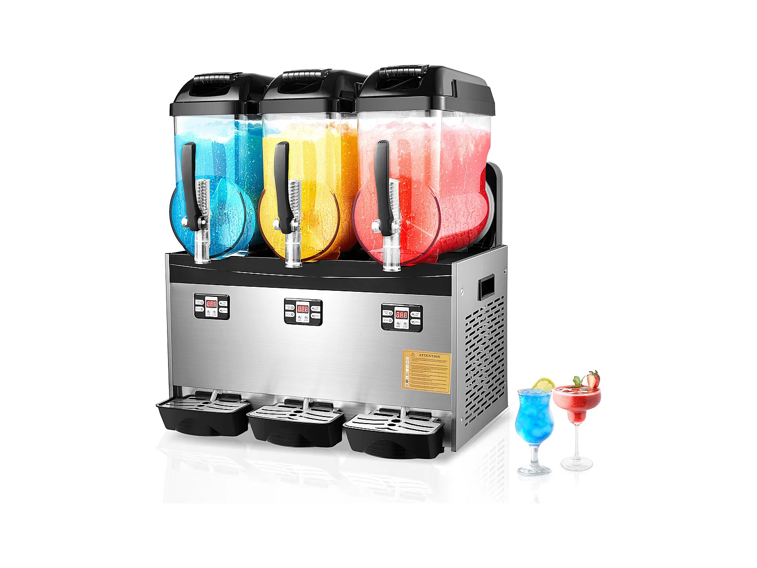 Machine à Granité Commerciale SucceBuy 12 Lx3, Machine à Boissons Glacées à Triple Réservoir, Acier Inoxydable pour la Maison, la Fête, le Café