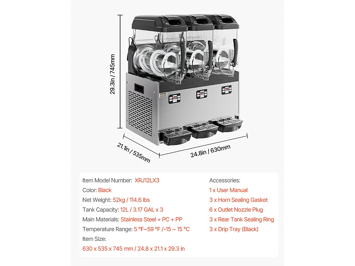 Machine à Granité Commerciale SucceBuy 12 Lx3, Machine à Boissons Glacées à Triple Réservoir, Acier Inoxydable pour la Maison, la Fête, le Café