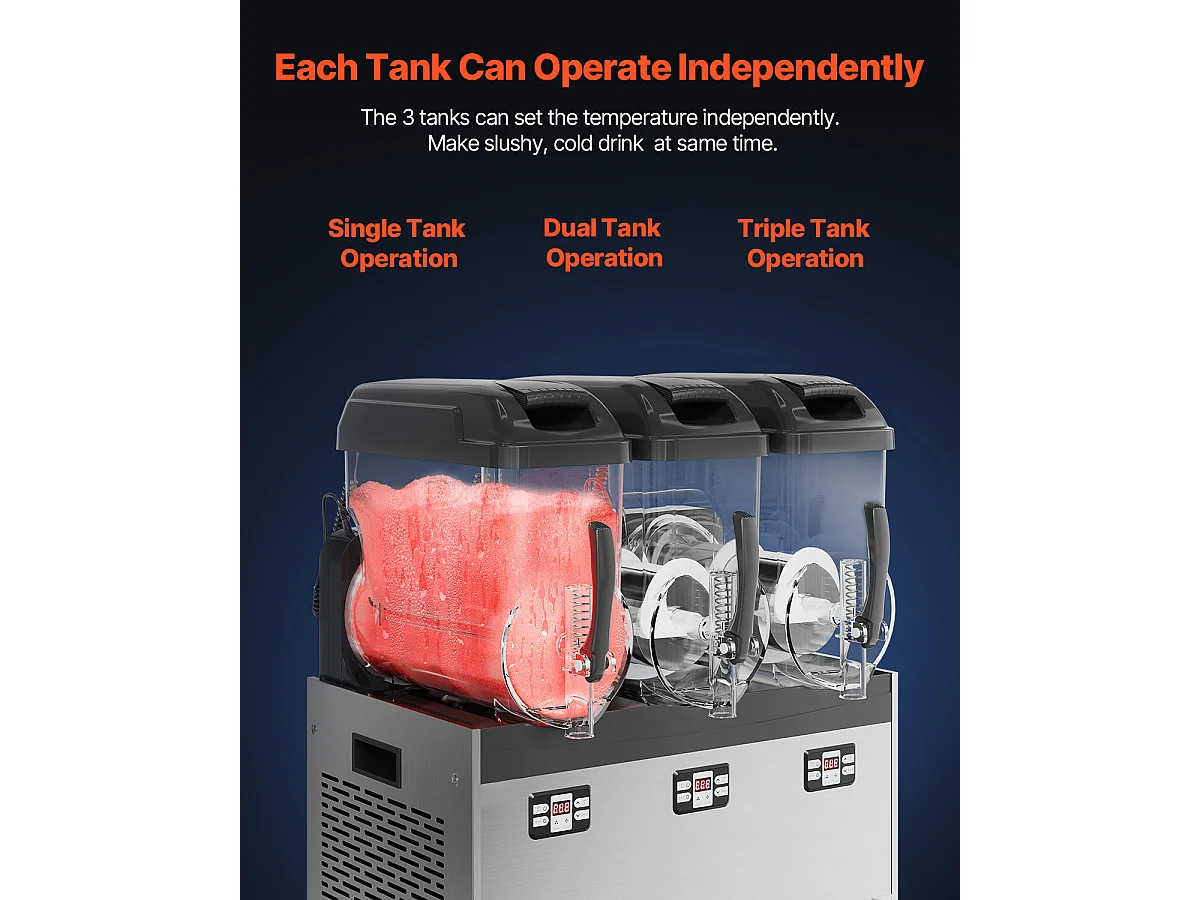 Machine à Granité Commerciale SucceBuy 12 Lx3, Machine à Boissons Glacées à Triple Réservoir, Acier Inoxydable pour la Maison, la Fête, le Café