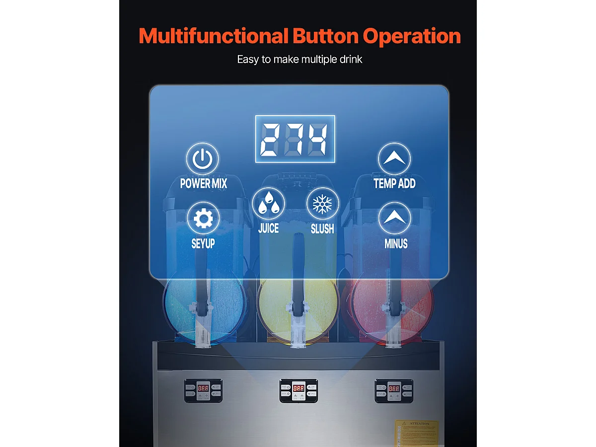 Machine à Granité Commerciale SucceBuy 12 Lx3, Machine à Boissons Glacées à Triple Réservoir, Acier Inoxydable pour la Maison, la Fête, le Café