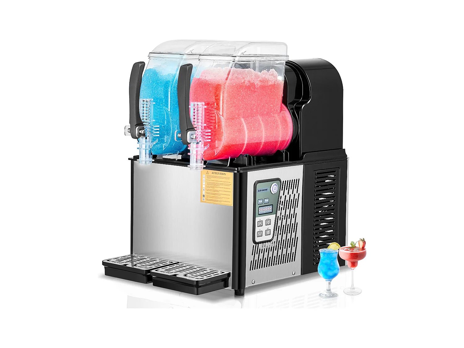 Máquina de Granizado Comercial SucceBuy, Máquina de Bebidas Frías con Doble Depósito 4Lx2, en Acero Inoxidable, para Margarita, Smoothie