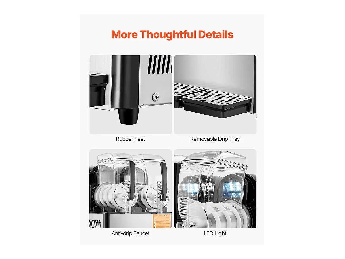 Máquina de Granizado Comercial SucceBuy, Máquina de Bebidas Frías con Doble Depósito 4Lx2, en Acero Inoxidable, para Margarita, Smoothie