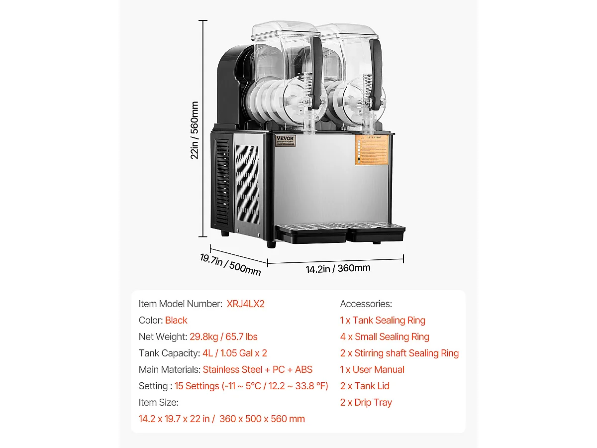 Máquina de Granizado Comercial SucceBuy, Máquina de Bebidas Geladas com Dobro Reservatório 4Lx2, em Aço Inoxidável, para Margarita, Smoothie