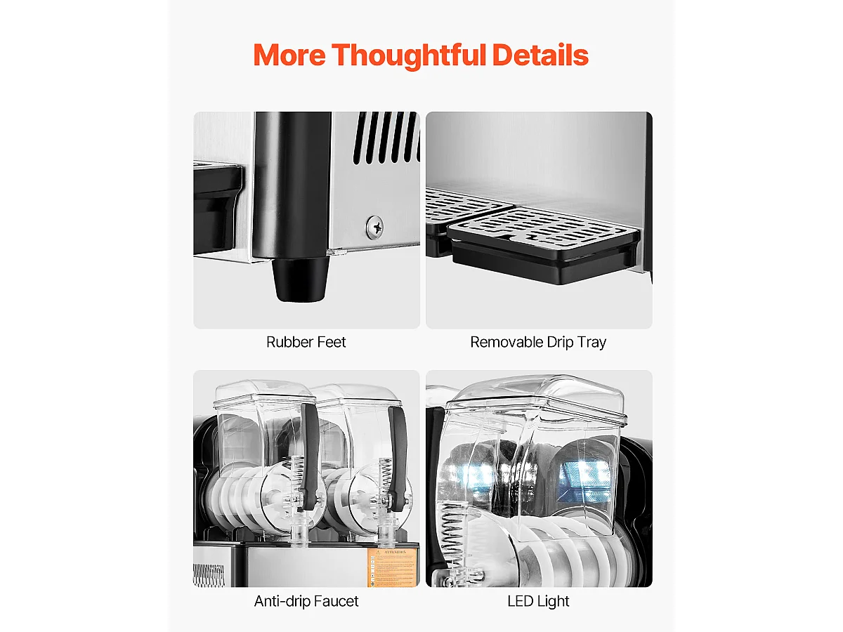 Máquina de Granizado Comercial SucceBuy, Máquina de Bebidas Geladas com Dobro Reservatório 4Lx2, em Aço Inoxidável, para Margarita, Smoothie