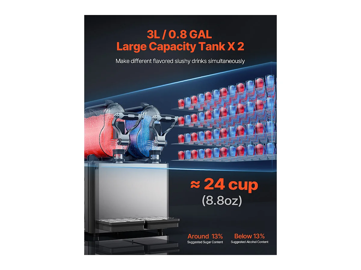 Machine à Granité Commerciale SucceBuy 3 Lx2 Tank, Machine à Boissons Glacées Margarita Smoothie